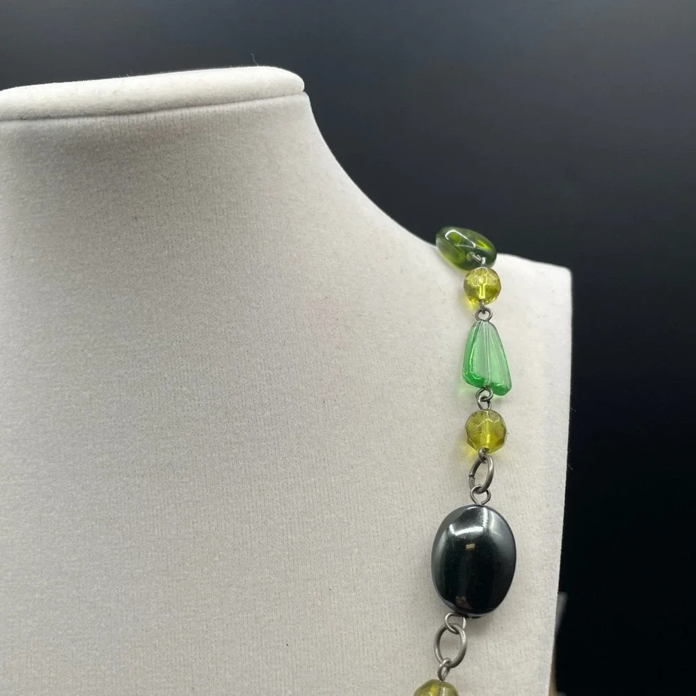 Silver-Tone Green‎ Peridot Tourmaline Station Statement Beaded Lobster Necklace